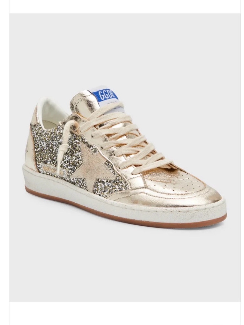 Golden goose Size 8 Metallic Gold Glitter Low-Top Sneaker new with original box